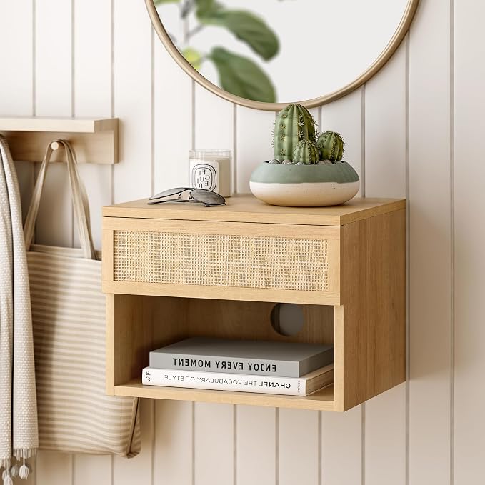 Rattan Floating TV Stands Set of 4, Wall Mounted Nightstands - Image 6