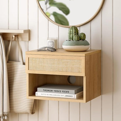 Rattan Floating TV Stands Set of 4, Wall Mounted Nightstands - Image 6