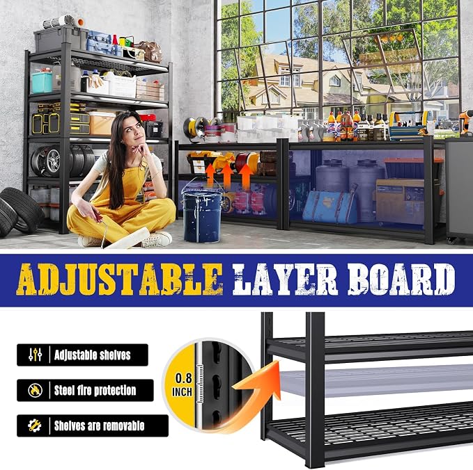 2 Pack Garage Shelving Heavy Duty 5-Tier Storage Shelves, Adjustable Metal - Image 5
