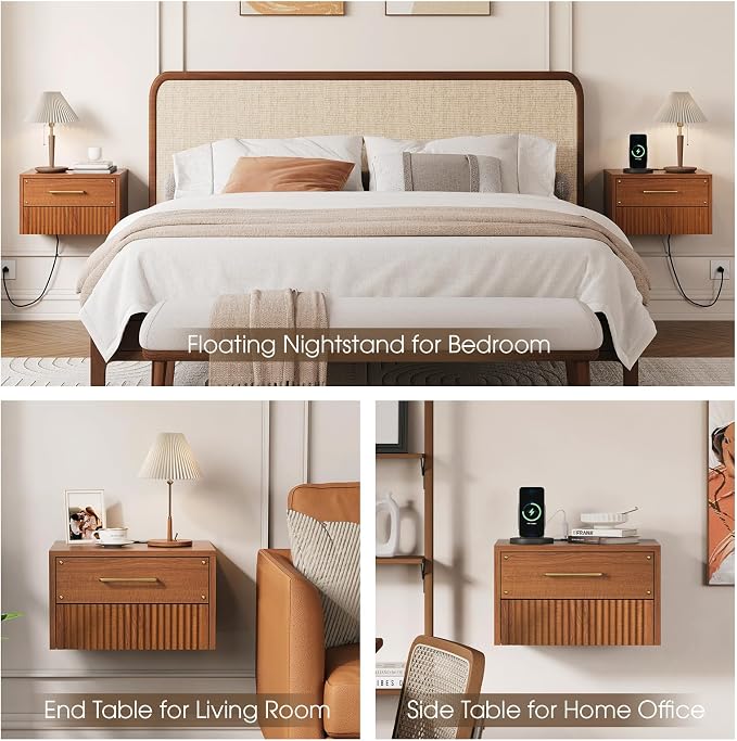 Floating Nightstand Set of 2, Mid Century Modern Wall Mounted Bedside Table - Image 5