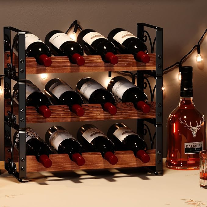 X-cosrack Wine Rack Countertop, 3-Tier 12 Bottles Small Wine Rack Stackable by X-cosrack