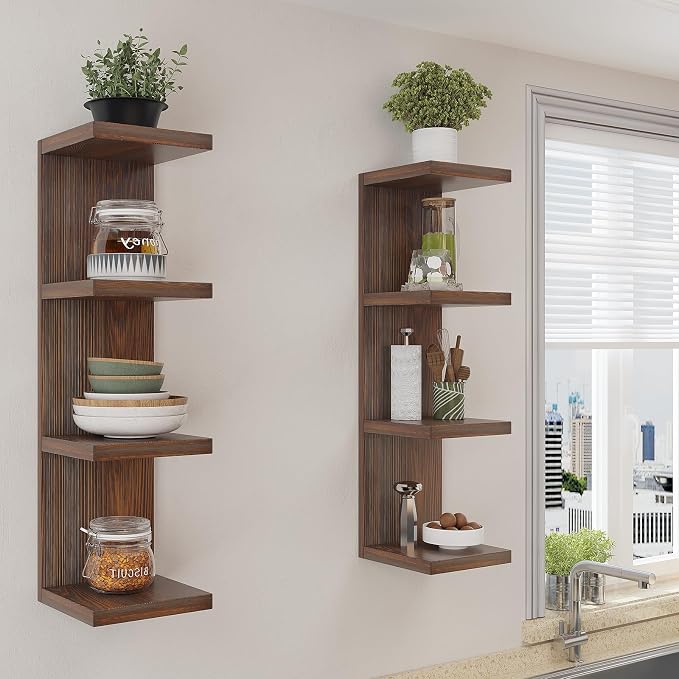 LitaEther 4 Tiered Wood Wall Shelf Units, Lack Floating Shelves, Rustic - Image 7