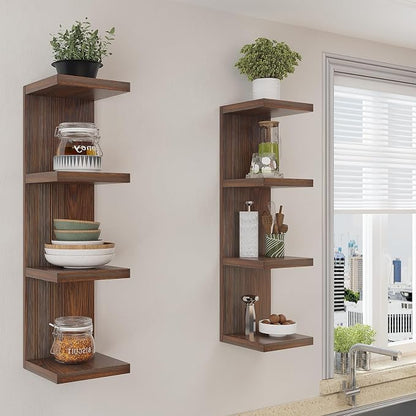 LitaEther 4 Tiered Wood Wall Shelf Units, Lack Floating Shelves, Rustic - Image 7