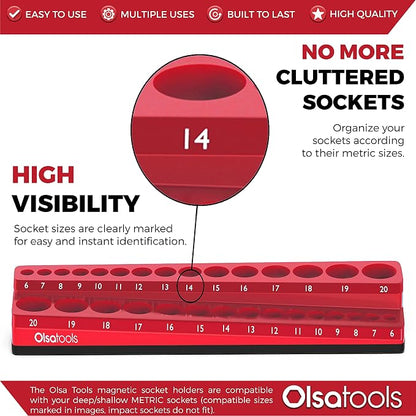 Olsa Tools Magnetic Socket Holder | 3/8-inch Drive | Metric | Red | Holds 30 - Image 2
