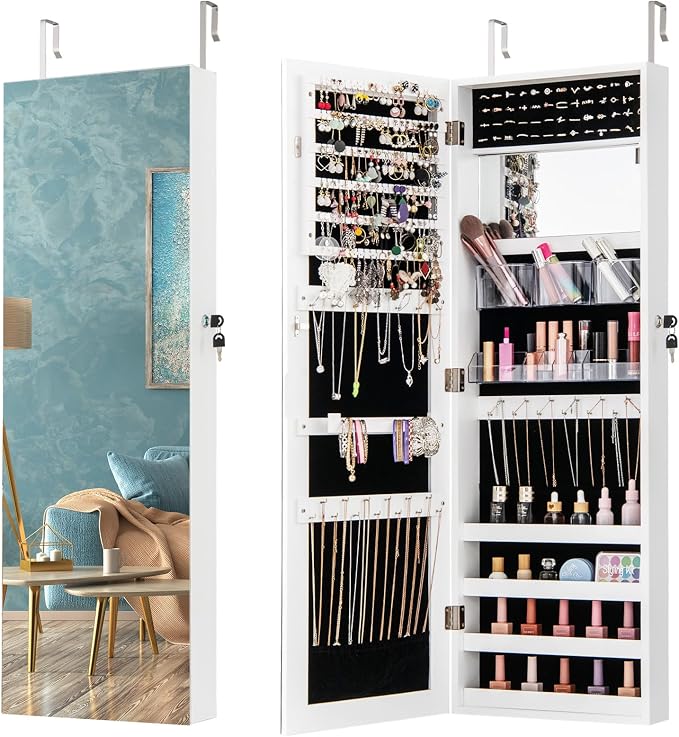 CHARMAID Jewelry Cabinet Wall or Door Mounted, Hanging Lockable Jewelry Armoire by CHARMAID