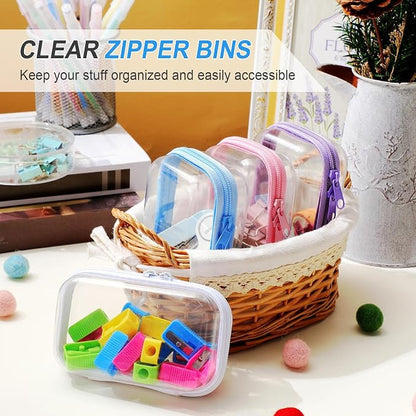 Hoolerry 4 Pcs Hard Clear Zipper Case Makeup Bags Plastic Pencil Pouch - Image 6
