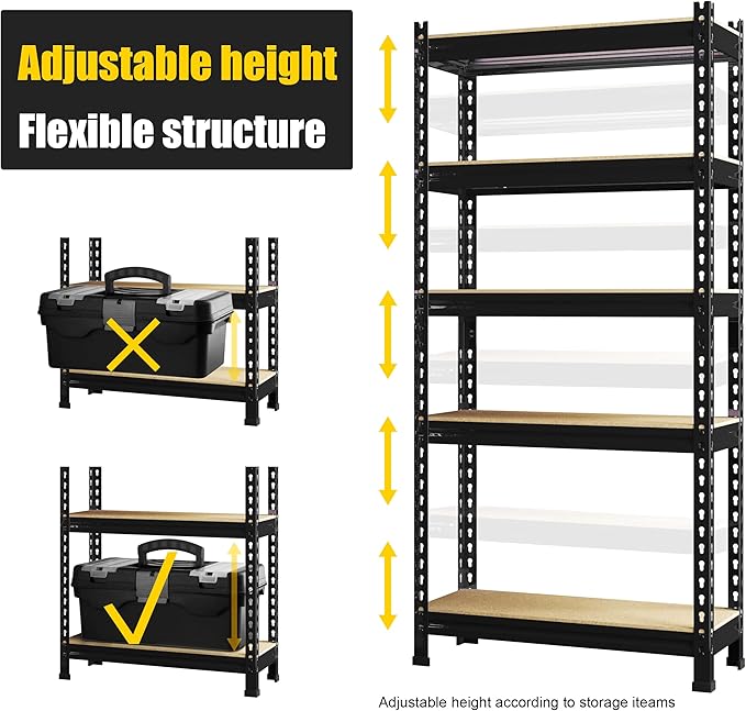 PrimeZone Storage Shelves 5 Packs 5 Tier Adjustable Garage Storage Shelving - Image 5