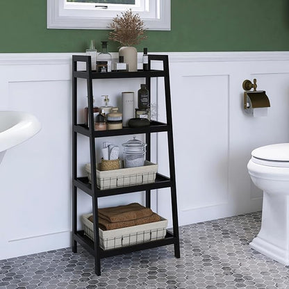 SMIBUY Bamboo Ladder Bookcase, Bathroom Storage Rack Organizer, 4 Tier and 5 - Image 2