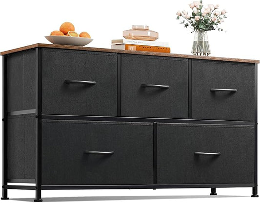 WLIVE Dresser for Bedroom with 5 Drawers, Wide Chest of Drawers, Fabric Dresser by WLIVE