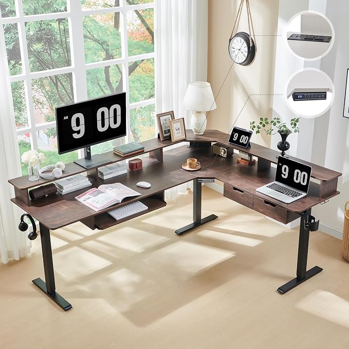 RedLemon 75X60 Inches L Shaped Electric Standing Desk, Height Adjustable Corner by REDLEMON