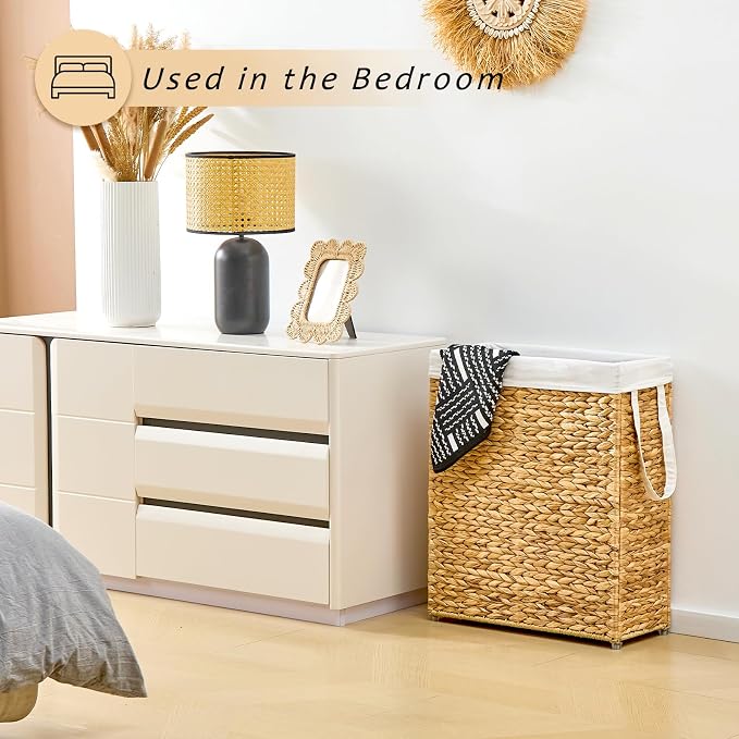 Handwoven Slim Laundry Hamper, 75L Narrow Laundry Basket, Natural Water - Image 4