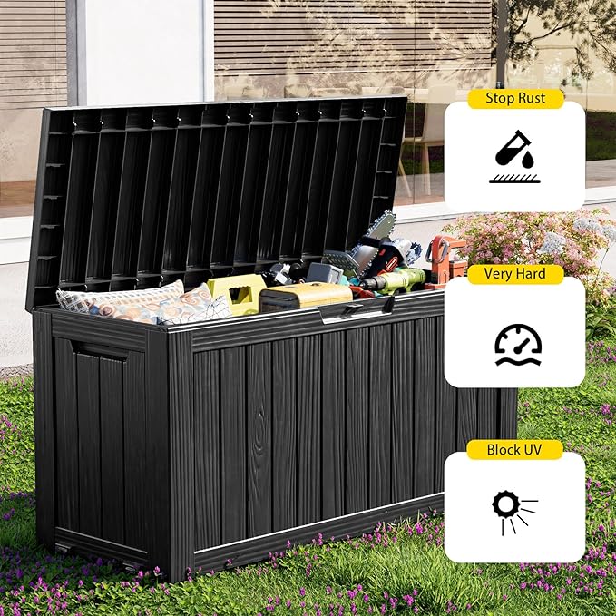 75 Gallon Large Deck Box, Resin Outdoor Storage Box - Image 2