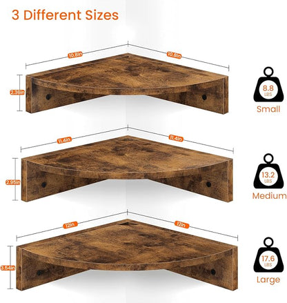 Corner Shelf Wall Mount, 3 Tier Wood Wall Display Shelf, Storage - Image 3