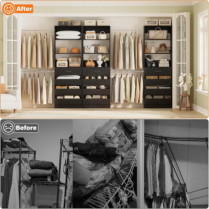 Aheaplus Closet System with 12 Drawers, 8.5-11.5Ft Wood Closet Organizer System - Image 6