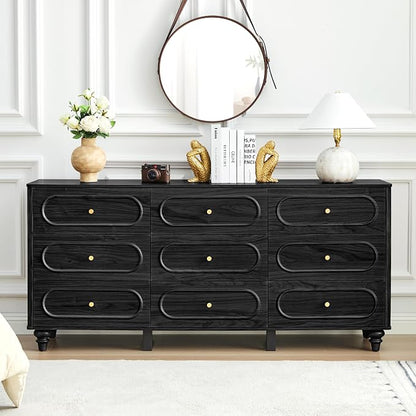 9 Drawer Fluted Dresser for Bedroom, Mid Century Modern Chest of Drawers - Image 3