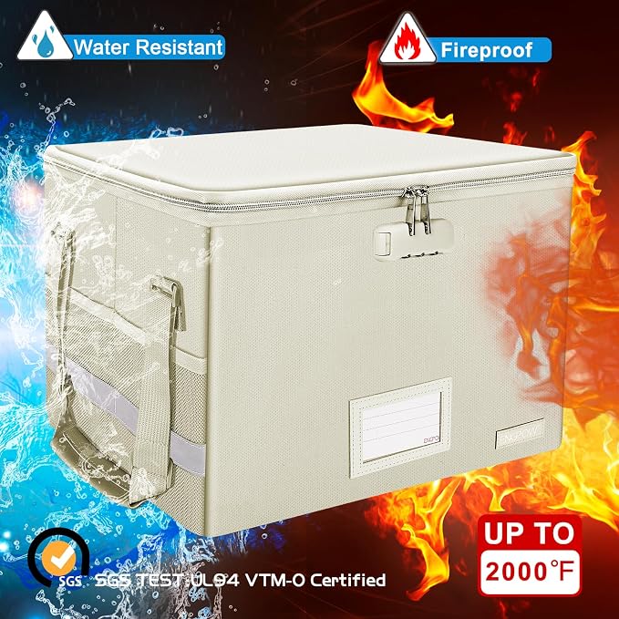 ENGPOW File Box with Lock, Fireproof Document Box with Zipper Lid, Collapsible - Image 4