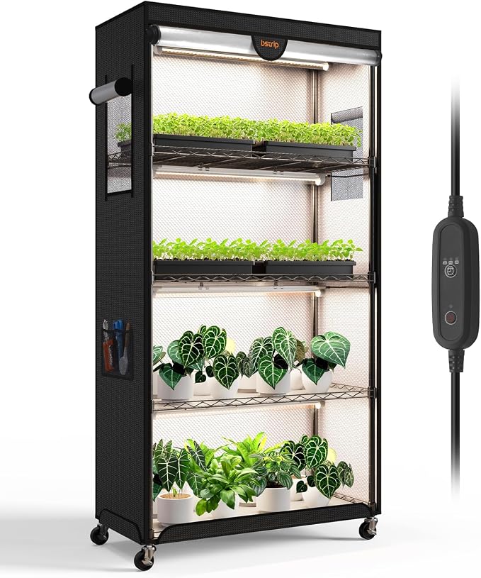 Bstrip Indoor Greenhouse with Grow Light, Plant Stand with 4 Pack 24W Full by Bstrip