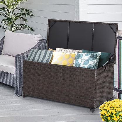Tangkula 50 Gallon Wicker Deck Storage Box, Patio Rattan Storage Container - Image 3