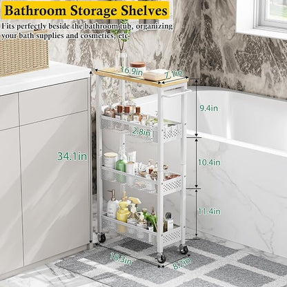 Utility Slim Storage Cart, 4 Tier Small Rolling Kitchen Laundry Room Cart - Image 7