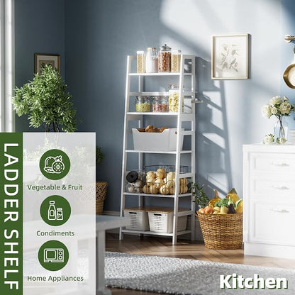 Ladder Shelf, 5-Tier Bookshelf, All Bamboo Heavy Duty Bookcase, Freestanding - Image 8