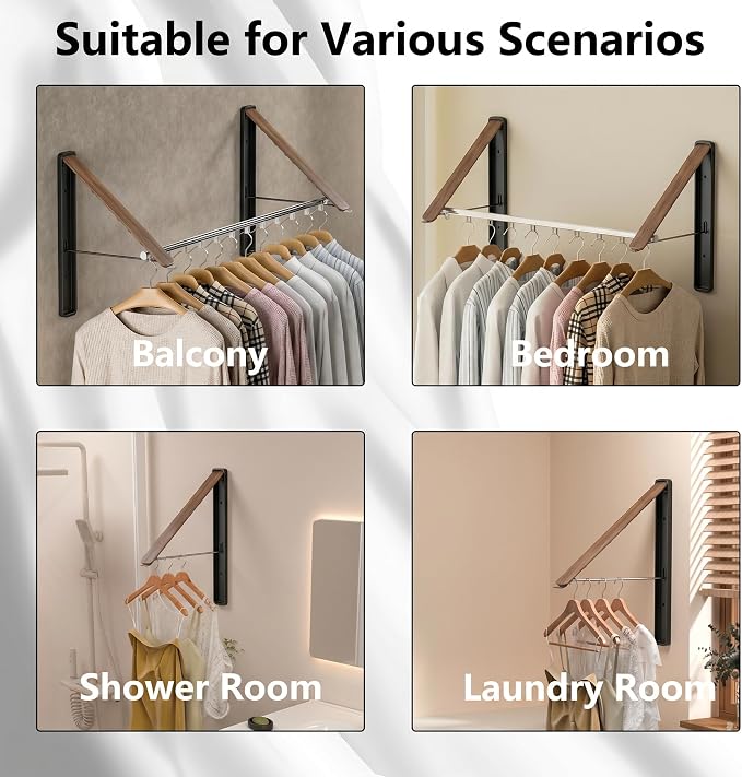 Dr.DJ Clothes Drying Rack with Rod, Wall-Mounted Retractable & Foldable Clothes - Image 2