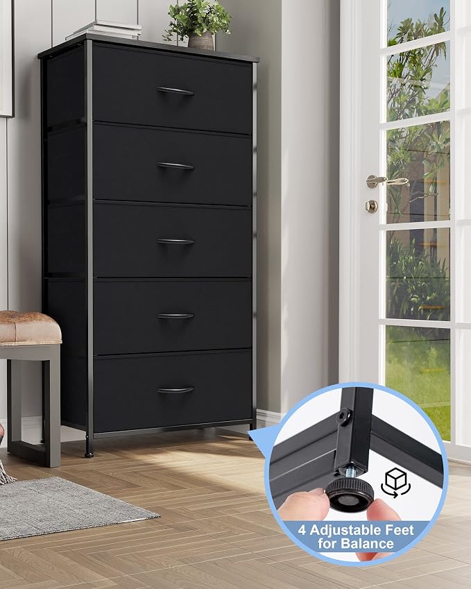 Tall Dresser, Wide Vertical Fabric Storage Organizer, 5 Drawers | Sturdy Steel - Image 6