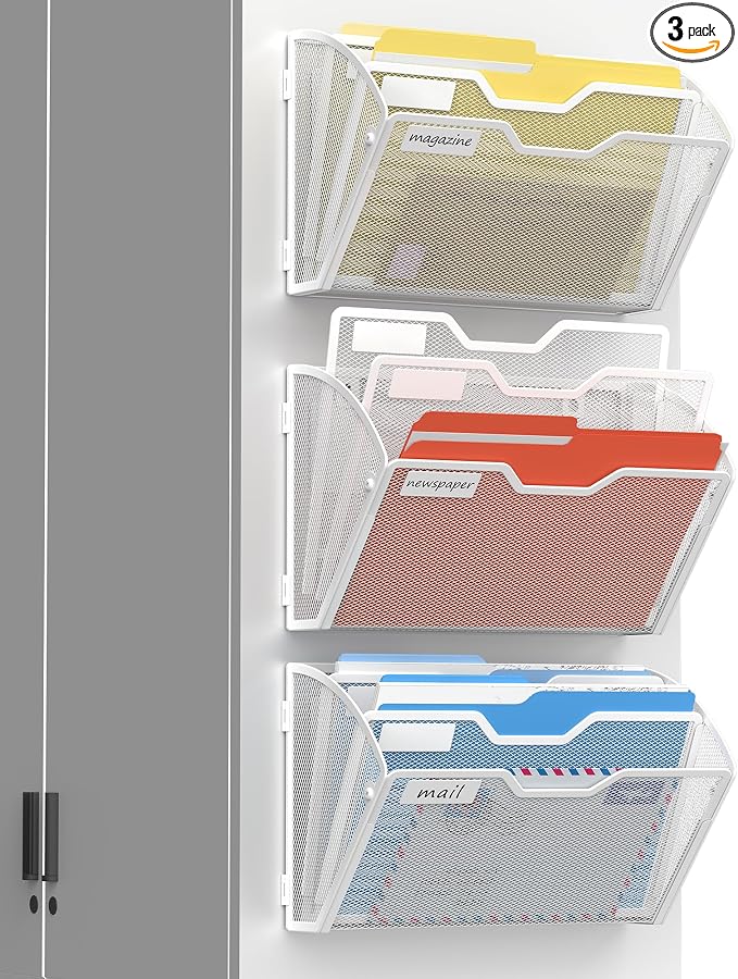 Docnest 3 Pack 3 Tier Dual-Mount Magnetic Mesh File Holders, Wall Organizer | by DocNest