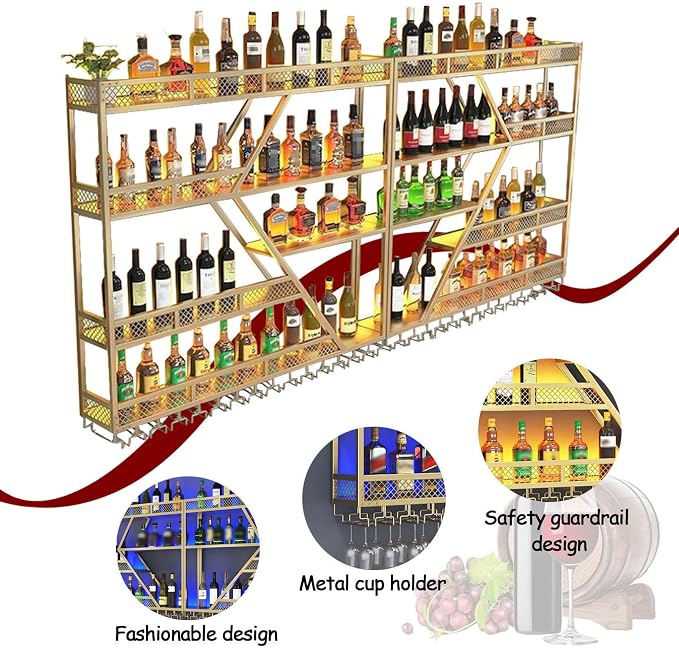 79in Large Wall Mounted Wine Rack 4 Tier Metal Wine Bottle Holder Modern - Image 3