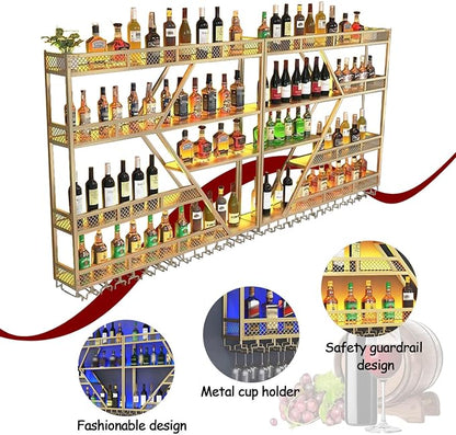 79in Large Wall Mounted Wine Rack 4 Tier Metal Wine Bottle Holder Modern - Image 3