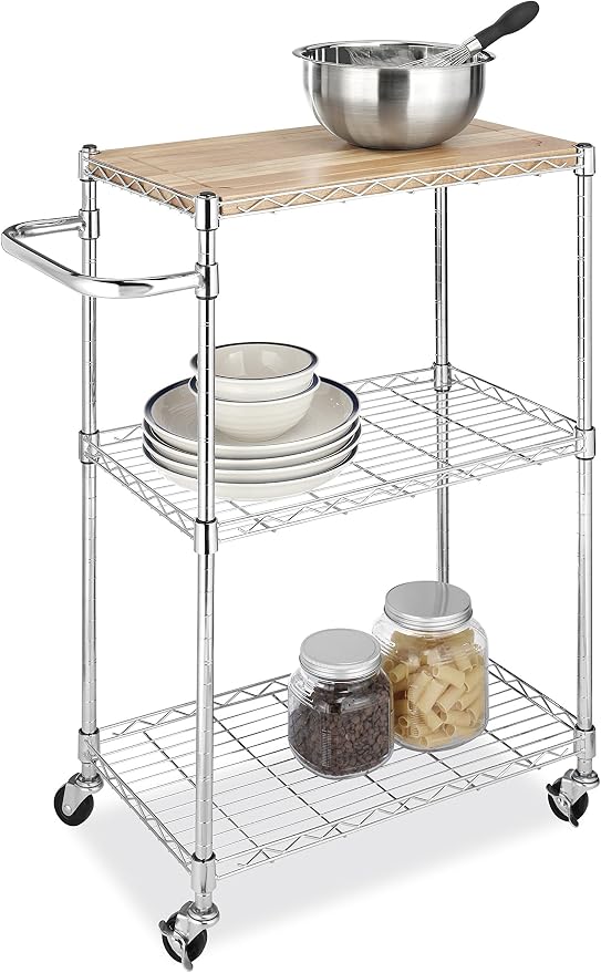 Whitmor Supreme Kitchen and Microwave Cart Wood & Chrome 13.25 x 27.5 x 33.5 - Image 3
