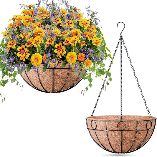 2 Pack 14 Inch Metal Outdoor Plant Hanging Baskets, Round Wire Planter Basket by ZeeDix