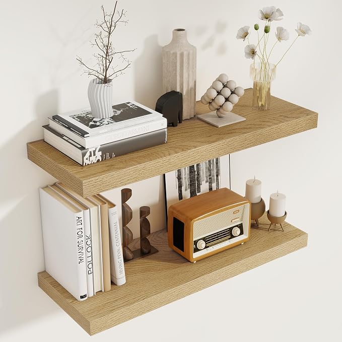 Floating Shelves for Wall, 27.5 Inch Bathroom Shelves Set of 2, Rustic Wood by FunMemories