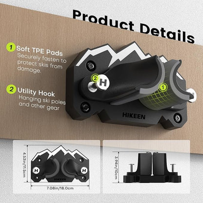 Hikeen Ski & Snowboard Wall Mount, Fits Any Ski or Snowboard, Ski Wall Rack - Image 2
