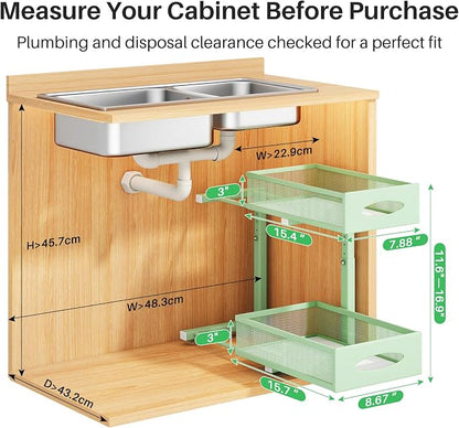 Under Sink Organizer, 2 Tier Pull out Cabinet Organizer Baskets - Image 2