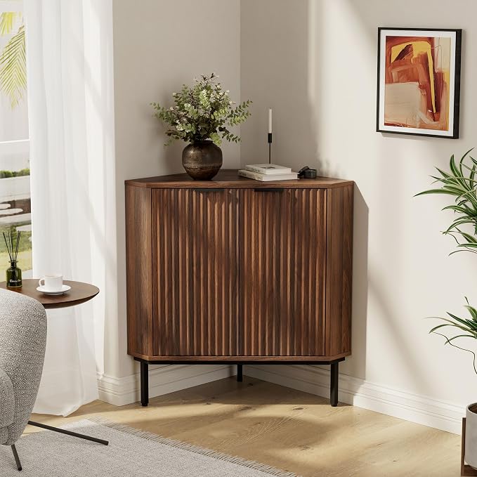 Fluted Corner Cabinet, Modern Small Floor Storage Cabinet - Image 6