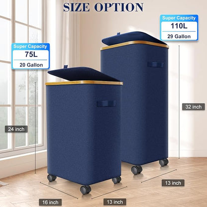 Laundry Hamper with Wheels, 20 Gal Laundry Basket with lid Rolling Clothes - Image 7