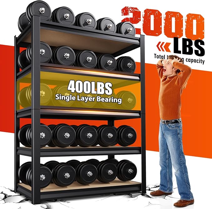Set of 3 46" W Garage Shelving-2050 lbs 5 Tier Storage Shelves, Adjustable - Image 7