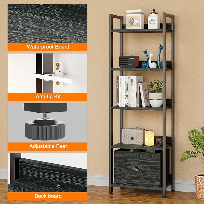 Furologee 5 Tier Bookshelf - Image 4