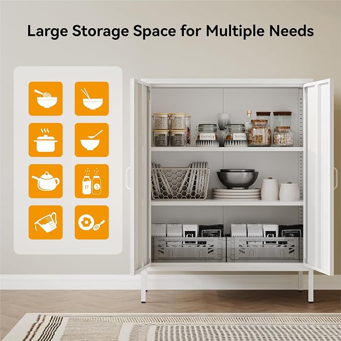 COFaR White Metal Storage Cabinet, 40” Kitchen Buffet & Coffee Bar Cabinet - Image 6