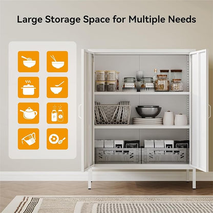 COFaR White Metal Storage Cabinet, 40” Kitchen Buffet & Coffee Bar Cabinet - Image 6