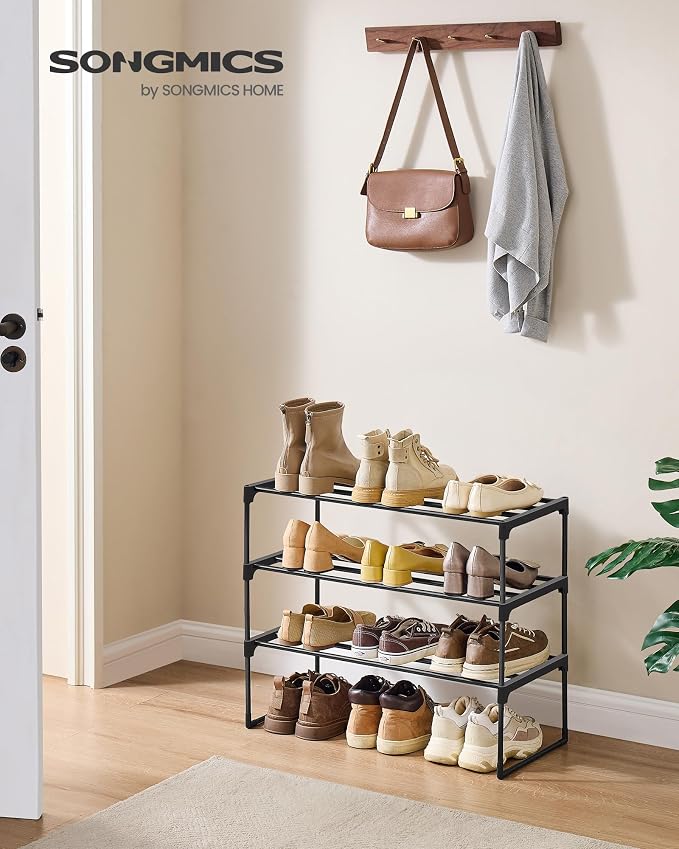 SONGMICS Shoe Rack, 3-Tier Shoe Organizer, Metal Storage Shelf, Upright or - Image 2