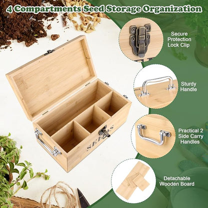 Coolrunner Wood Seed Saving Box, Seed Storage Organizer Case, Seed Packet - Image 3