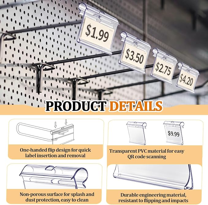 50 Pcs 2" x 1.25" Hook Scanner Plates Shelf Label Holders, Reusable Flip-open - Image 3