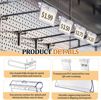 50 Pcs 2" x 1.25" Hook Scanner Plates Shelf Label Holders, Reusable Flip-open - Image 3