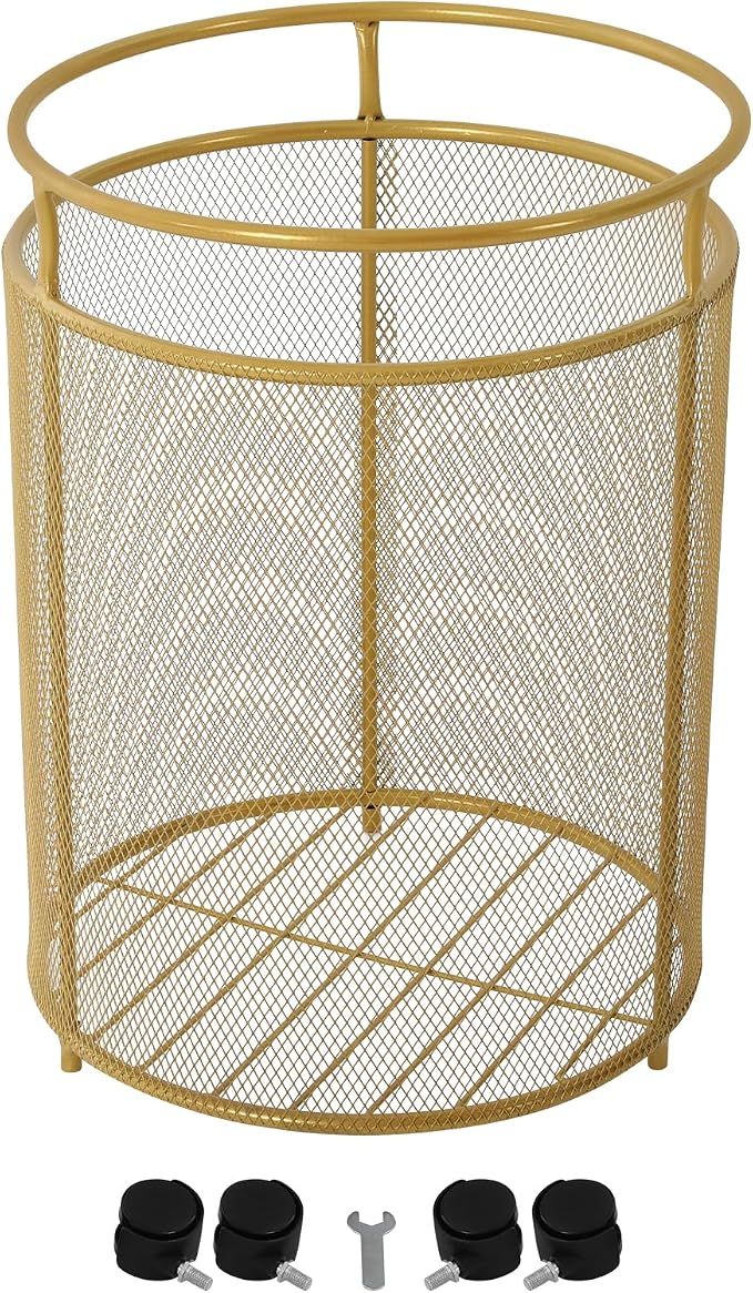 Laundry Hamper with Wheels, Round Metal Laundry Basket Cart, Portable Laundry - Image 5