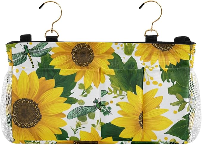 Cute Yellow Sunflowers and Dragonflies Bedside Caddy by QwThum