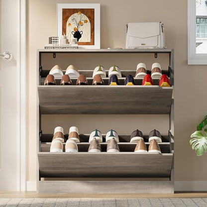 BORNOON Shoe Cabinet with 2 Flip Drawers, Slim Narrow Shoe Storage Cabinet - Image 7