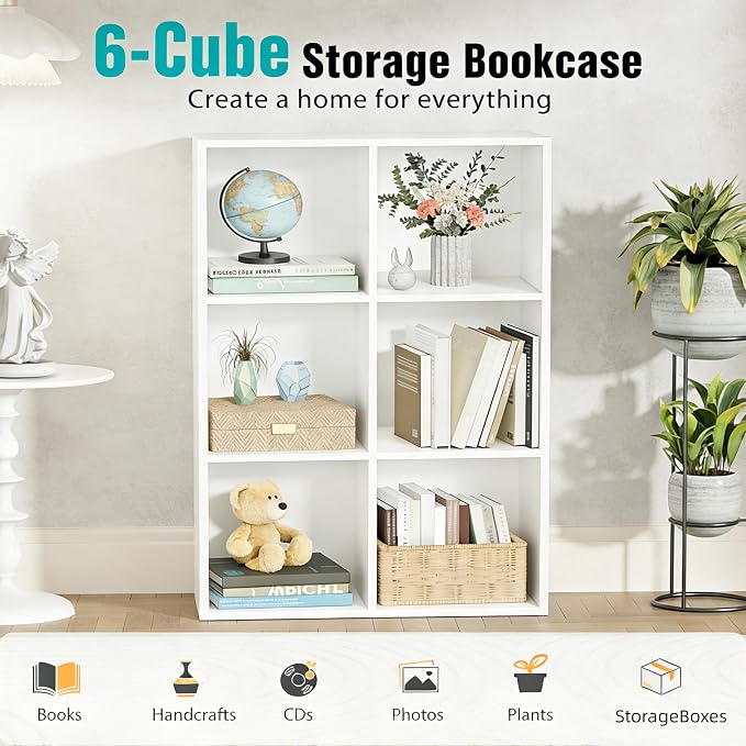 Simple Deluxe 6 Cube Storage Organizer, 3 Tier Stackable Bookshelf, Open Cube - Image 5