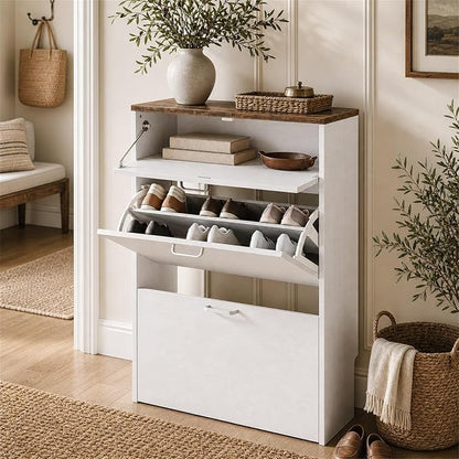 VINGLI Set of 2 Rustic White Shoe Cabinet - Image 3