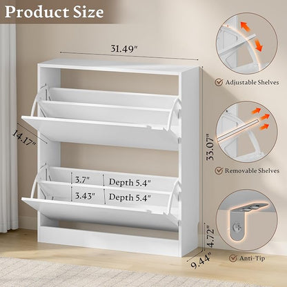 BORNOON Shoe Cabinet with 2 Flip Drawers, Slim Narrow Shoe Storage Cabinet - Image 2